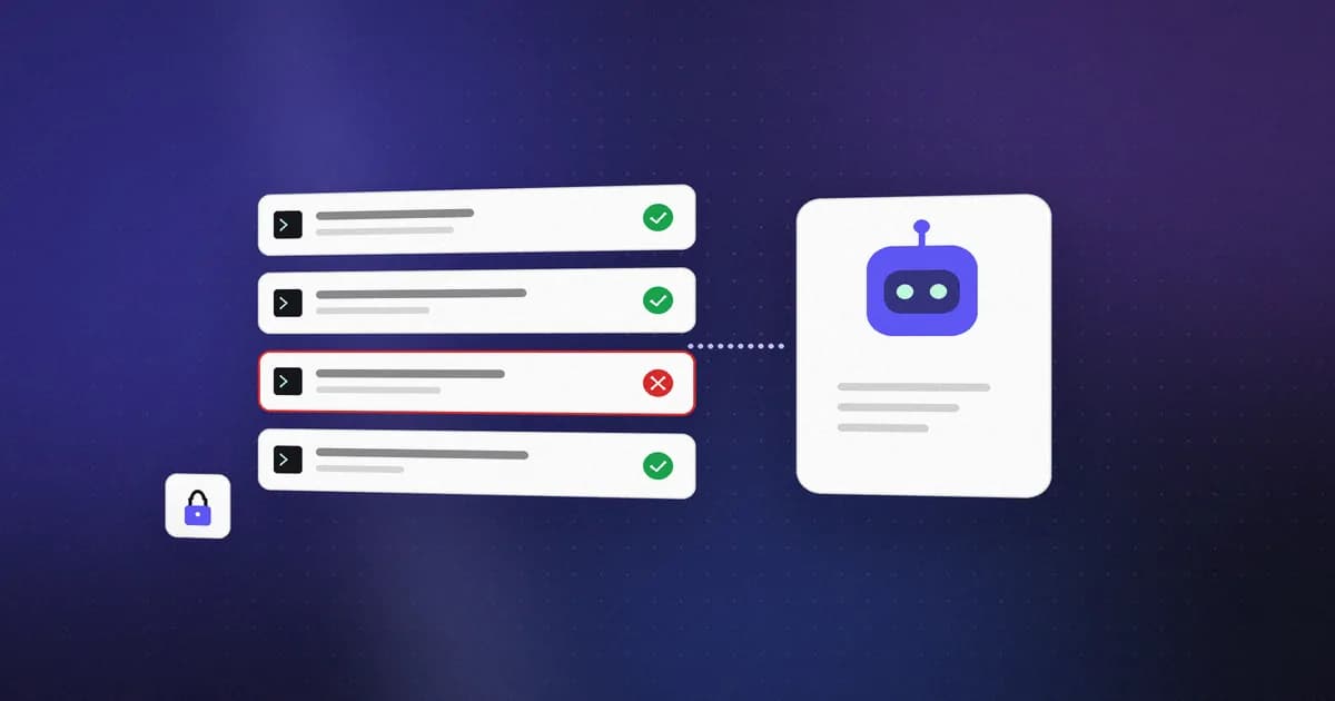 An AI agent proposing actions, with one risky command denied by policy and the rest allowed