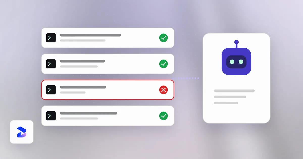 An AI agent proposing actions, with one risky command denied by policy and the rest allowed