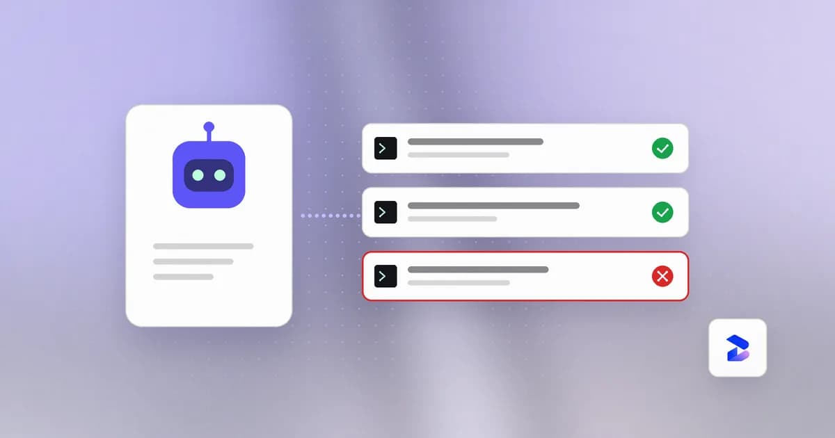 An AI agent proposing actions, with one risky command denied by policy and the rest allowed