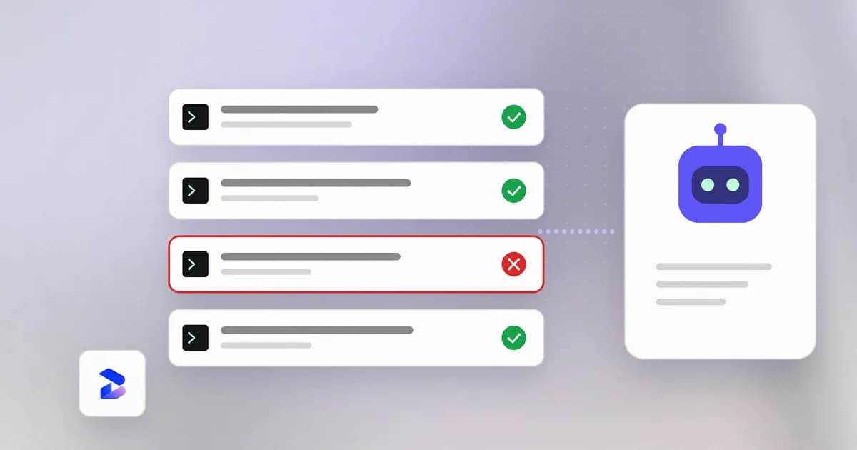 An AI agent proposing actions, with one risky command denied by policy and the rest allowed