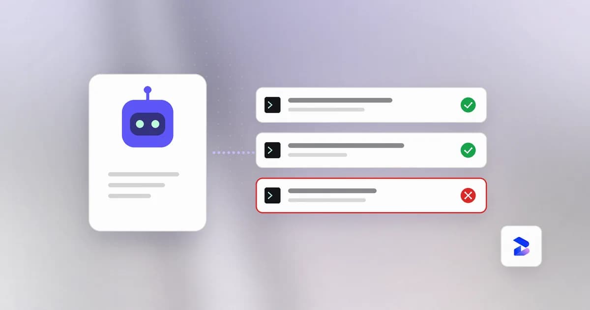 An AI agent proposing actions, with one risky command denied by policy and the rest allowed