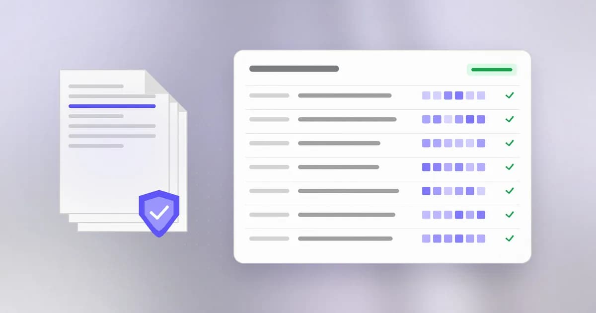 A stack of evidence documents and a hashed audit log with every entry verified