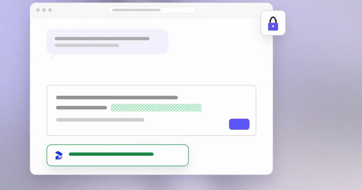 An AI chat message where a pasted secret is redacted before it is sent