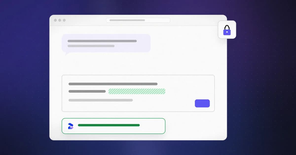 An AI chat message where a pasted secret is redacted before it is sent