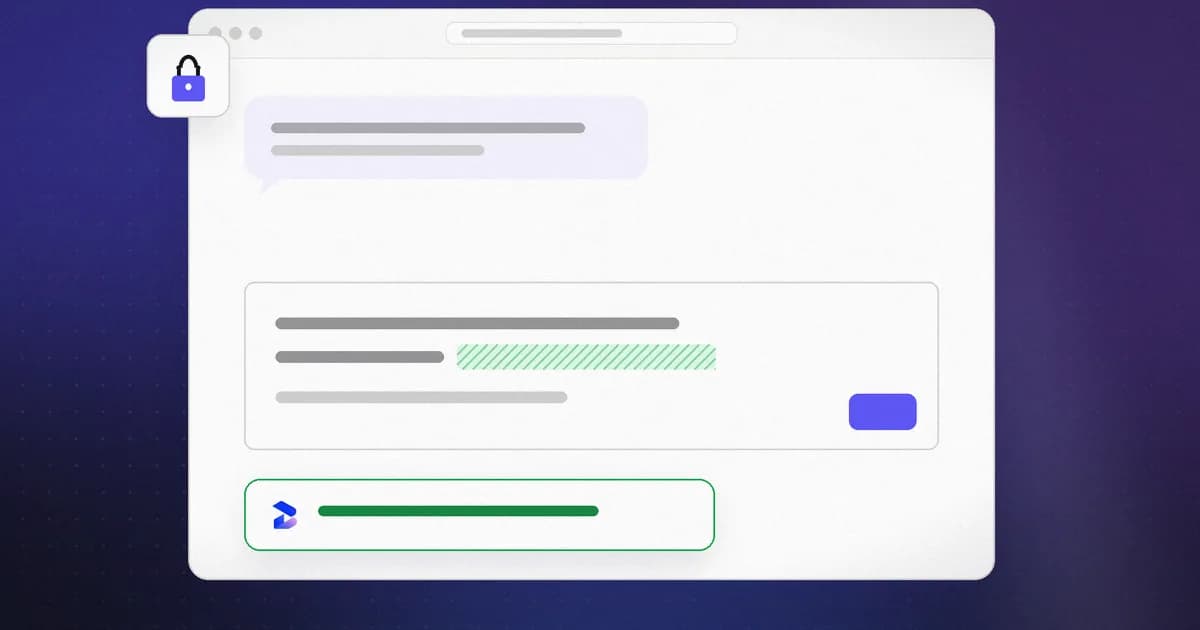 An AI chat message where a pasted secret is redacted before it is sent