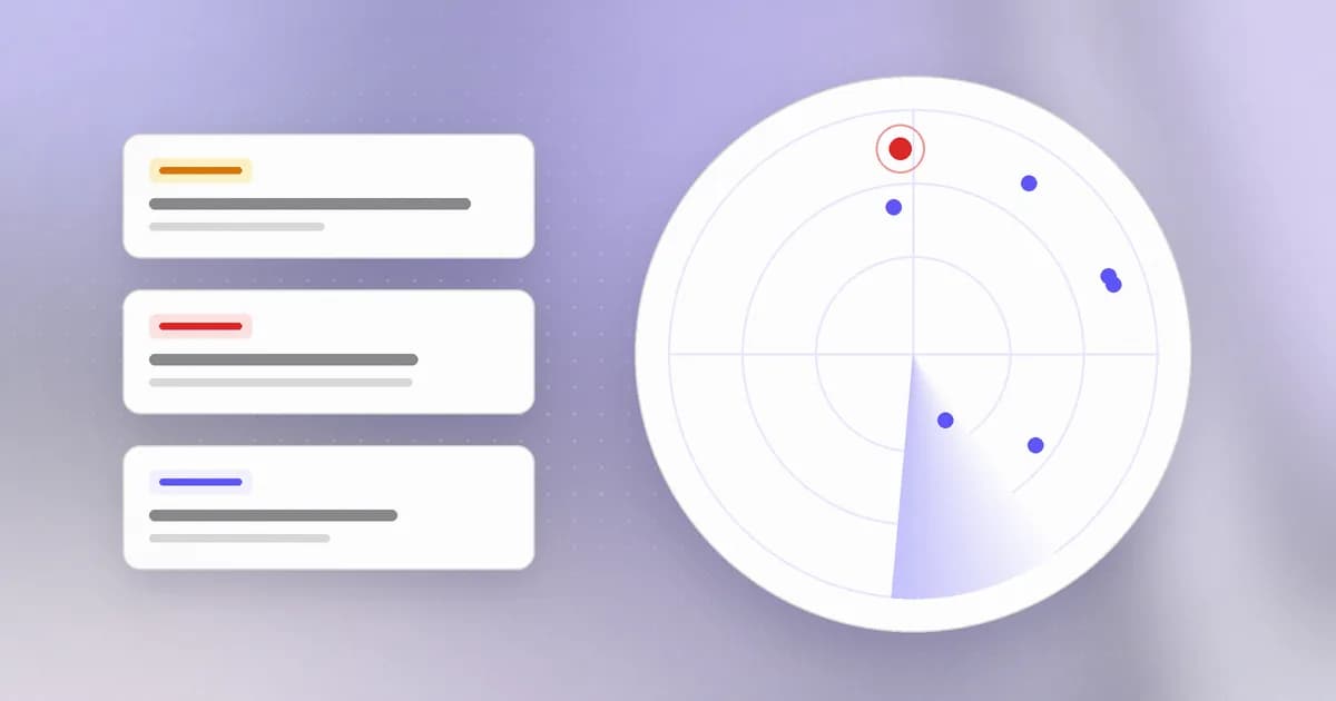 A radar sweep tracking threat campaigns, with one active attack highlighted and research cards beside it