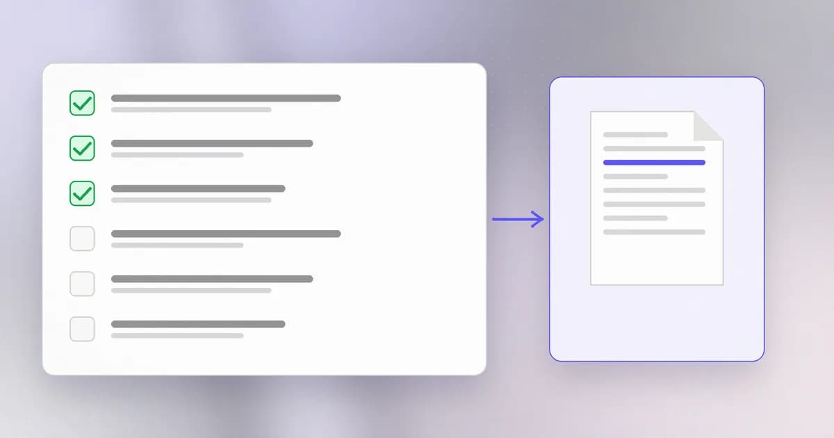 A checklist of six project phases with the first ones ticked and a report document at the end