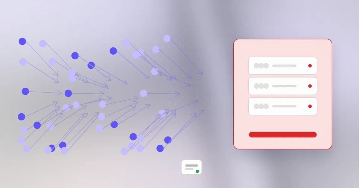 A crowd of requests pressing on a single server whose capacity gauge is full while a legitimate user waits outside