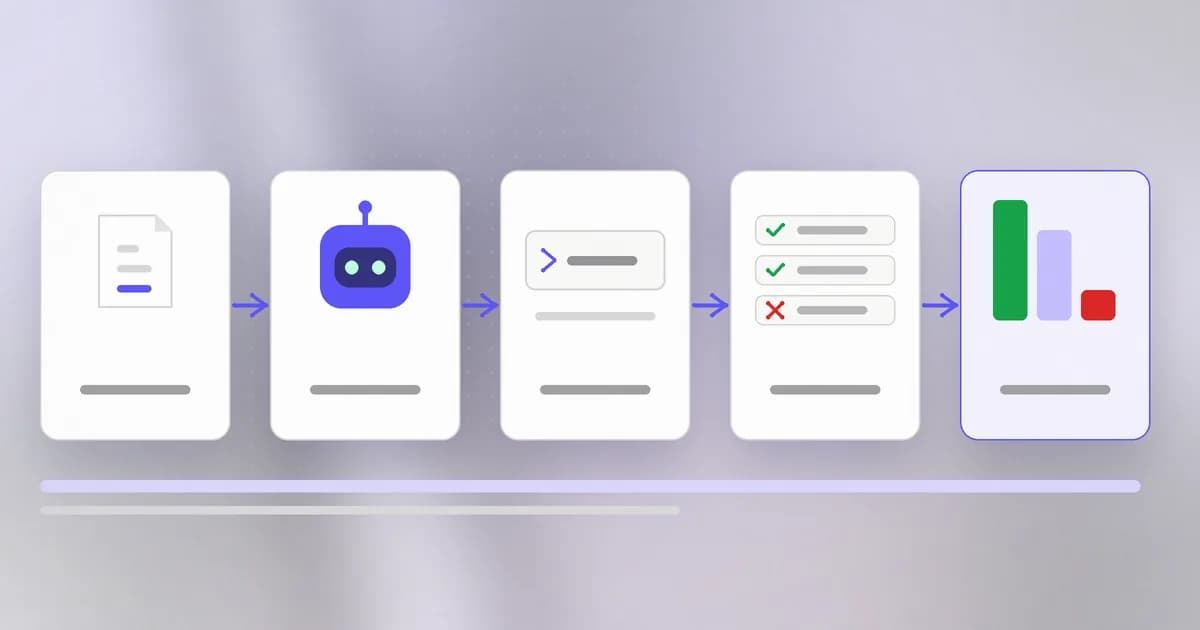 A pipeline: objective to agent to chosen commands to observed effects to checks, then to the safe-and-complete metric