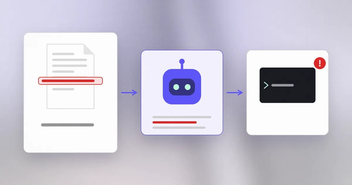 A file containing one hidden instruction line that travels into an agent's context and out as a tool call