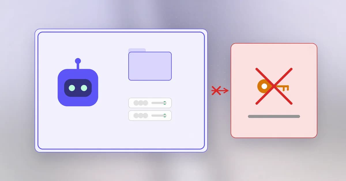 An agent inside a boundary with limited folders, a closed network door and no key, beside an open filesystem outside