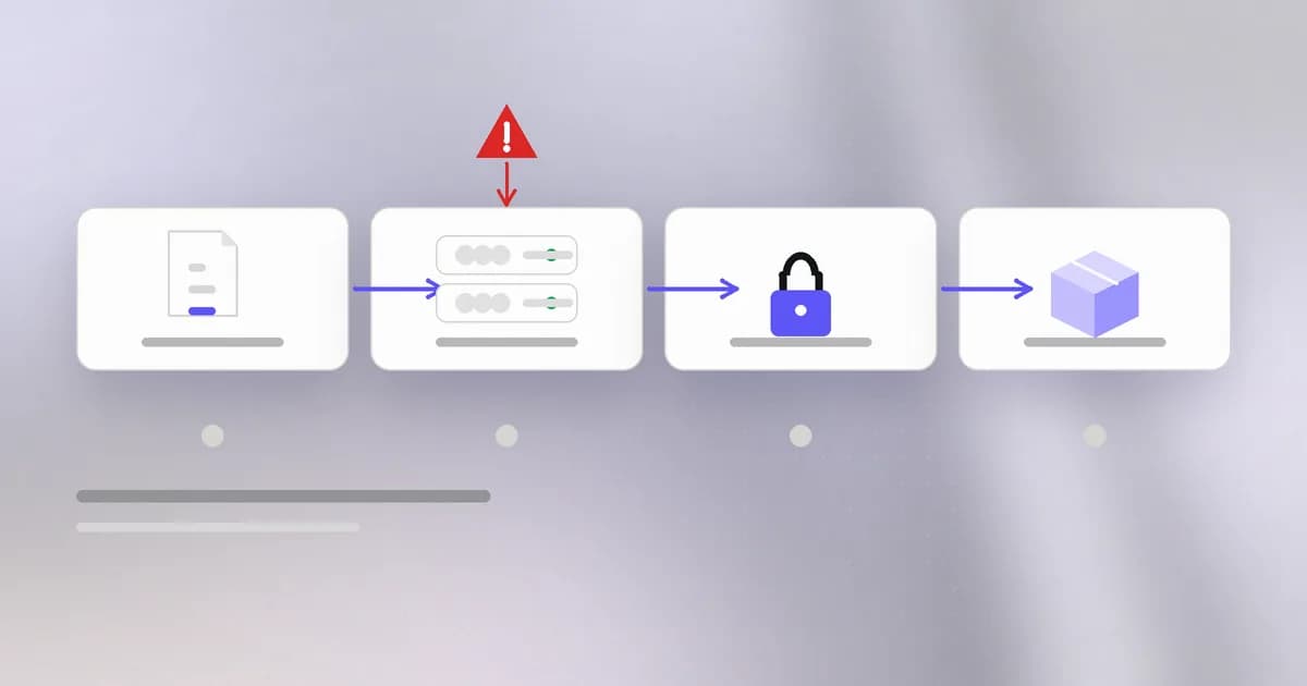 A factory conveyor where source code goes in and a release comes out, with a hostile step slipped into the middle of the line