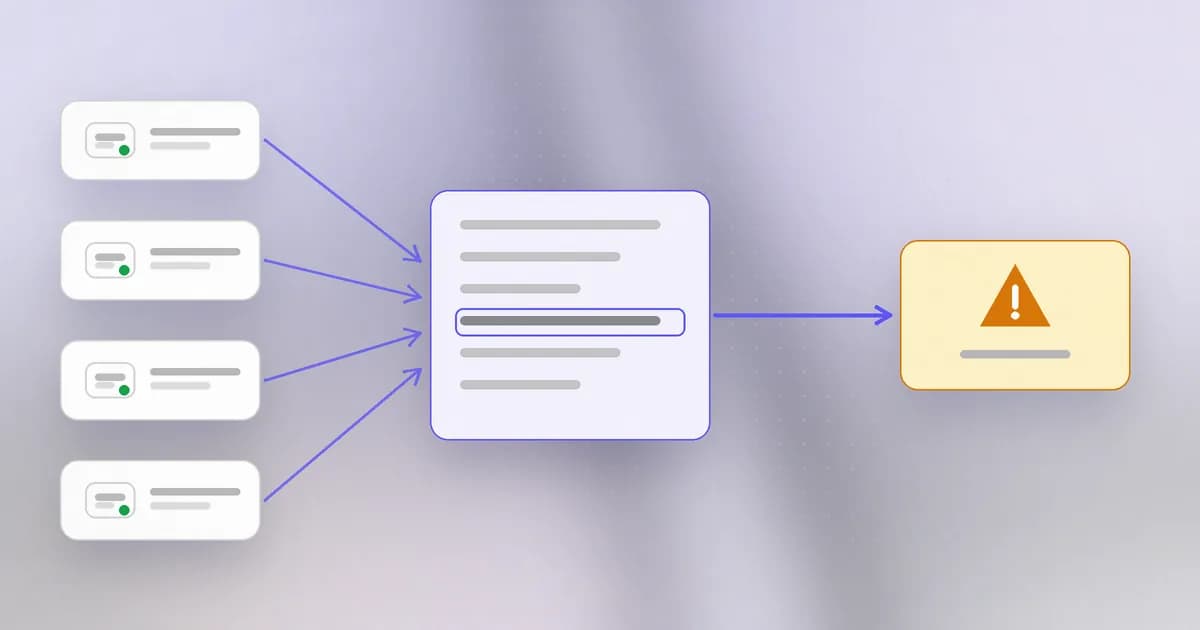 Events from several machines flow into a central collector where a rule matches a pattern and raises an alert