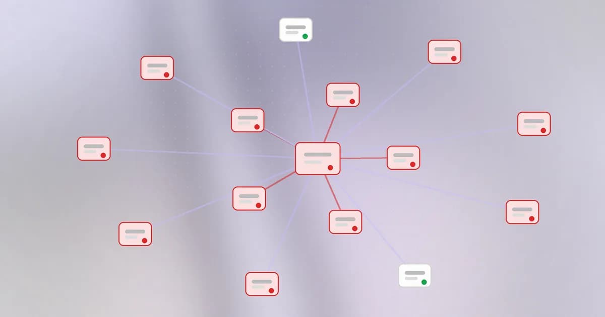 A single infected machine spreading to many connected machines, with a segment wall stopping the spread